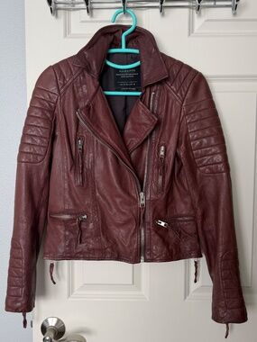 All Saints Oxblood Leather Jacket